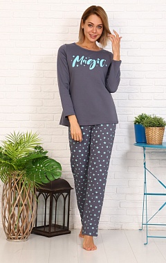 Пижама с брюками, футер с начёсом, принт "Magic", бирюзовый (685-2)