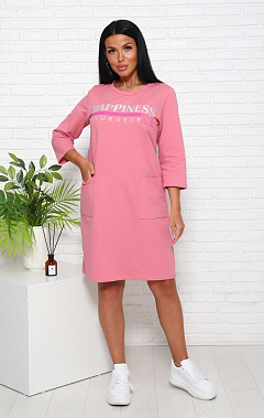 Платье футер 2-х нитка с лайкрой с карманами, принт (00997, розовый)