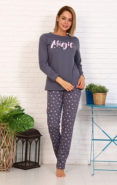Пижама с брюками, футер с начёсом, принт "Magic", розовый (685-1)